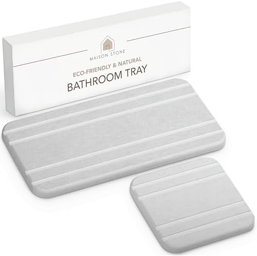 Maison Stone Bathroom Tray with Vanity Tray - Absorbent Eco-Friendly 8x4 Countertop