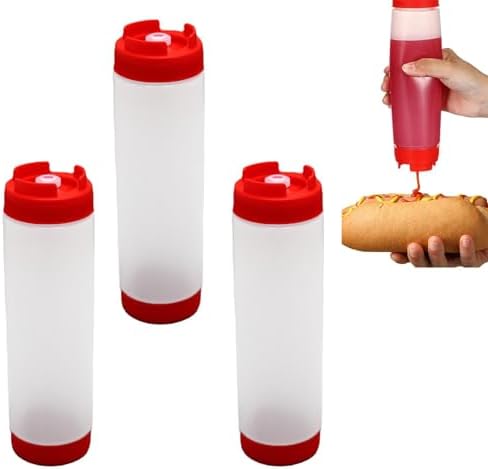 EMVANV 3-Pack 16oz Squeeze Bottles for Sauces Red