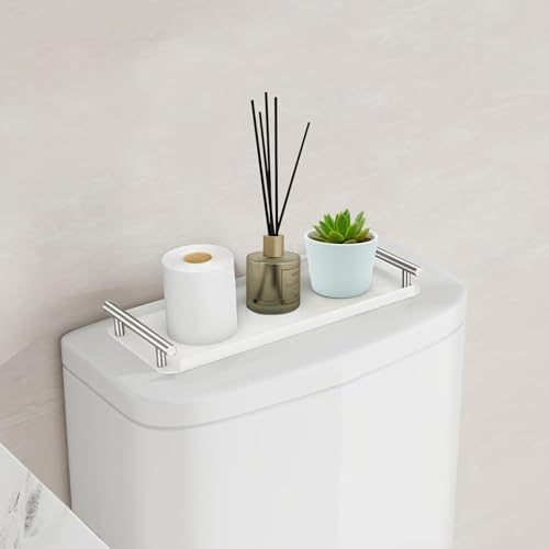 Stylish Handled Stainless Steel Toilet Tank Tray With Storage White Silver Option