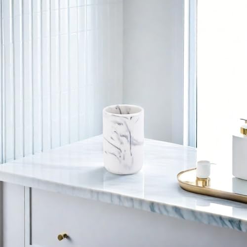 Rzoeox Premium Marble Bath Tumbler Cup Resin with White Marble Look