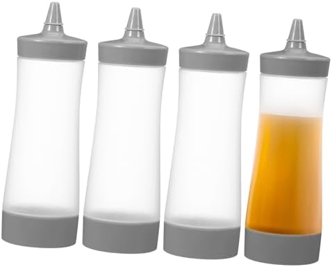 Mikinona Essential Condiment Squeeze Bottles 4-Pack Reusable Leakproof Easy to Carry