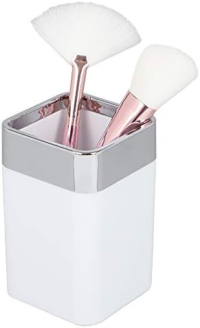 Stylish 10 oz Square Matte White with Chrome Trim Resistant Plastic Bathroom Cup