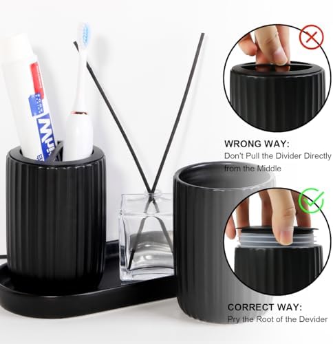 Matte Black Ceramic Toothbrush Holders Set for Bathrooms