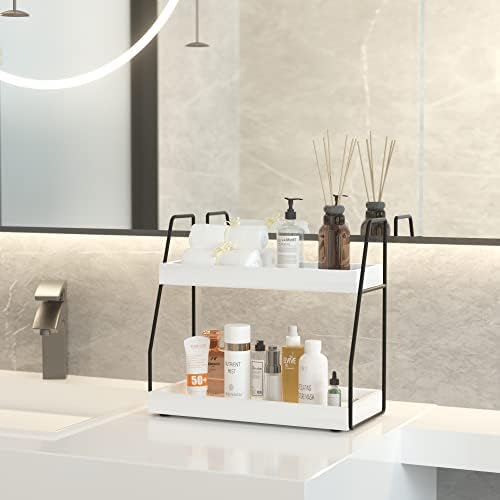 Double-Tier White Bathroom Organizer for Space-Saving Storage