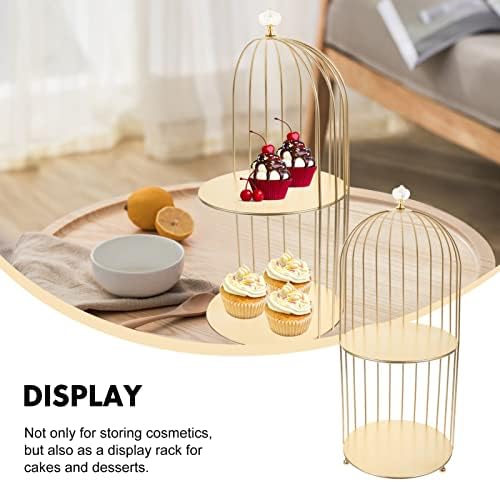 Hemoton 2-Tier Metal Bird Cage Cosmetic Organizer