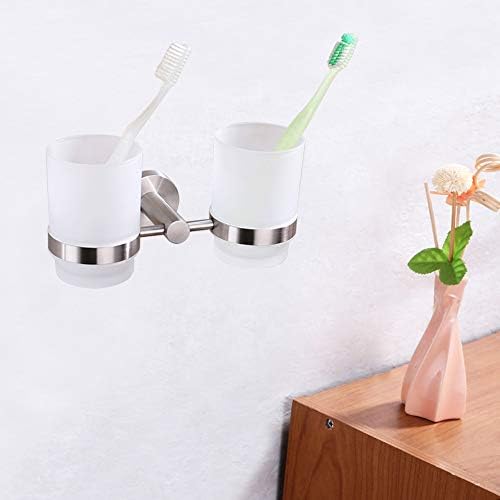 Double Toothbrush Holder Stainless Steel Wall-Mounted Organizer for Bathrooms