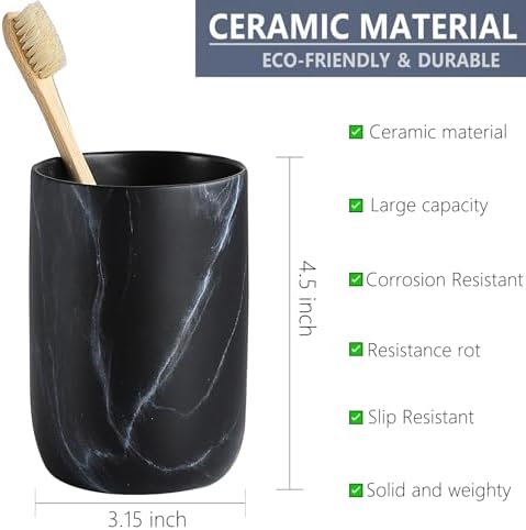 Black Marble Design Ceramic Toothbrush Organizer
