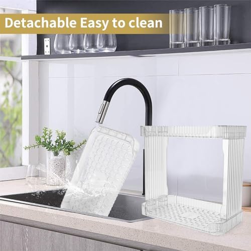 Stackable 2-Tier Bathroom Organizer with clear trays and open design
