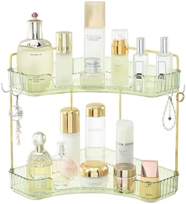 Plactical 2-Tier Plastic Bathroom Organizer with Green Gold Design