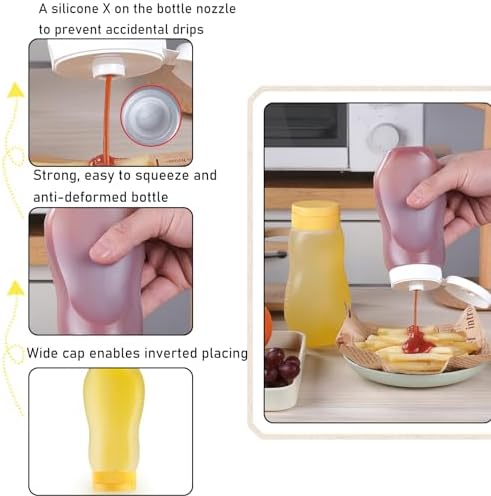 6 Pack Condiment Squeeze Bottles with Flip Top and Caps