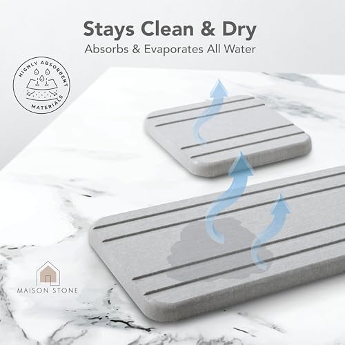 Maison Stone Bathroom Tray with Vanity Tray - Absorbent Eco-Friendly 8x4 Countertop