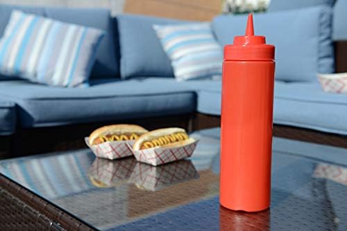 24-Piece Red Plastic Condiment Squeeze Bottles - BPA-Free Reusable and Durable