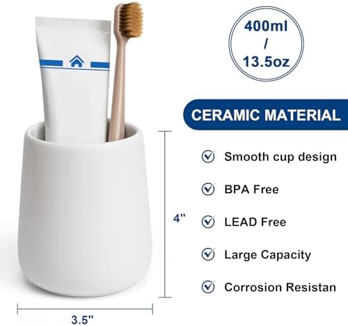 UHEY HOME - Durable and Stylish 135 oz Ceramic Toothbrush Holder