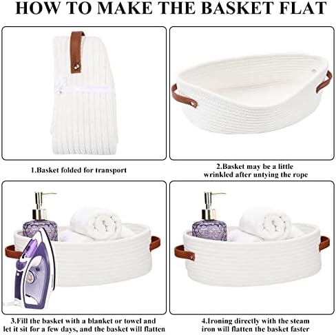 Bathroom Organizer Basket with Cotton Rope and Faux Leather Handles