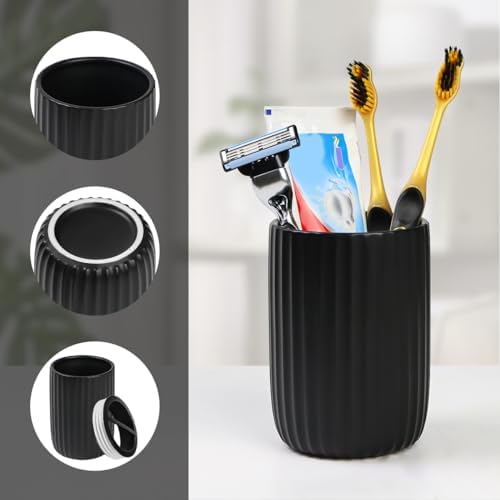 Matte Black Ceramic Toothbrush Holders Set for Bathrooms