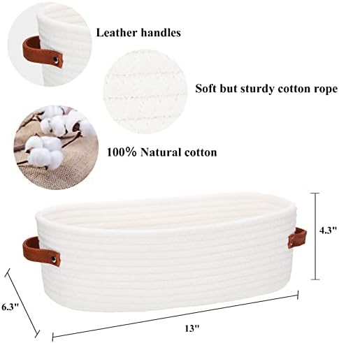 Bathroom Organizer Basket with Cotton Rope and Faux Leather Handles