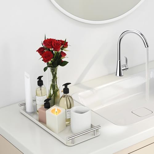 Stylish Handled Stainless Steel Toilet Tank Tray With Storage White Silver Option