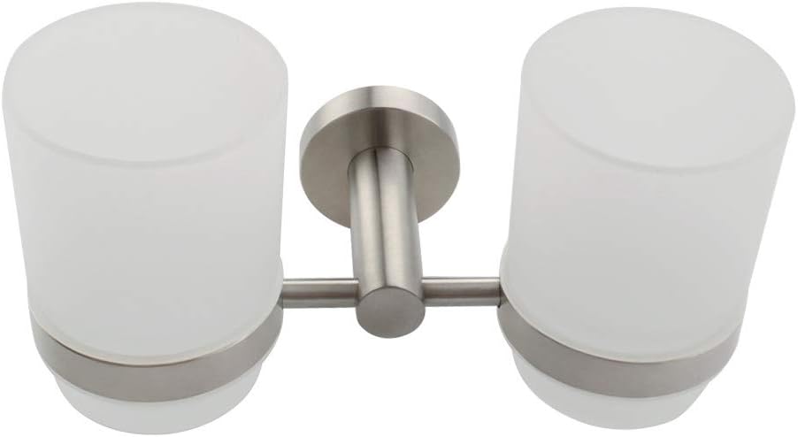 Double Toothbrush Holder Stainless Steel Wall-Mounted Organizer for Bathrooms