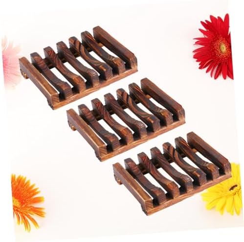 3pcs Wooden Soap Dish Natural Drain Soap Rack for Bath Kitchen