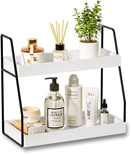 Double-Tier White Bathroom Organizer for Space-Saving Storage