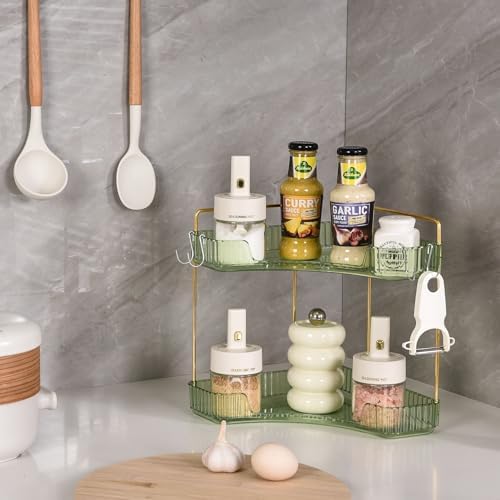 Plactical 2-Tier Plastic Bathroom Organizer with Green Gold Design