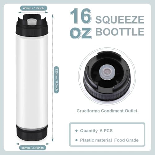 6 Pcs 16 Oz Condiment Squeeze Bottles Inverted Leak Proof