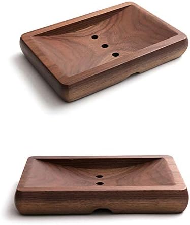 Natural Wooden Soap Dish Black walnut bar soap holder with draining tray
