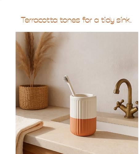 Elegant Two-Tone Ceramic Toothbrush and Organizer Holder