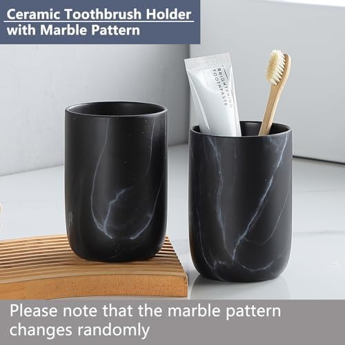 Black Marble Design Ceramic Toothbrush Organizer