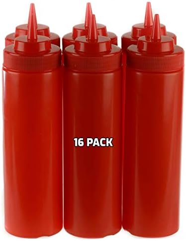 16-Pack of Sure Fit Red Plastic Squeeze Bottles