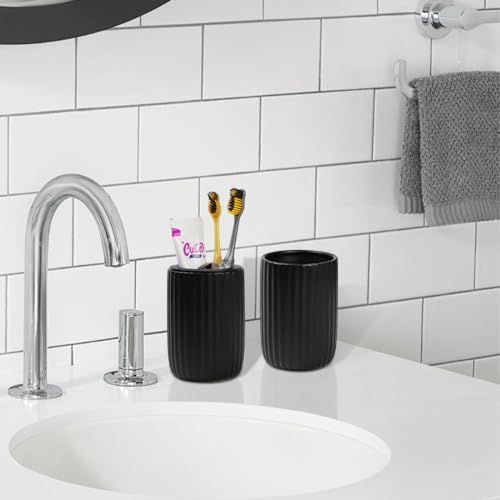 Matte Black Ceramic Toothbrush Holders Set for Bathrooms