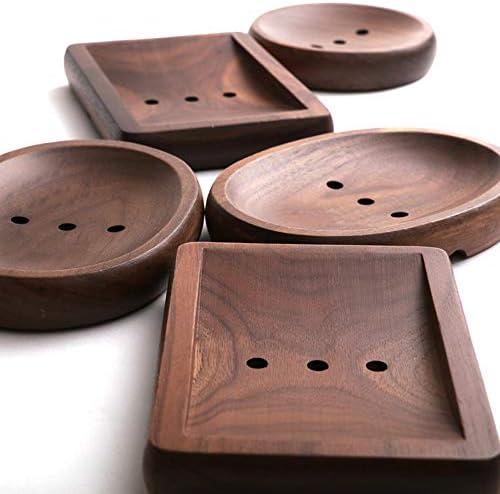 Natural Wooden Soap Dish Black walnut bar soap holder with draining tray