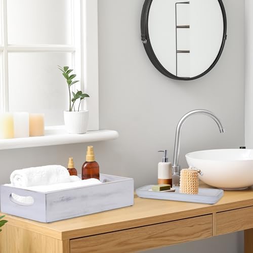 Demigo Bathroom Tray Set of 2 Acacia Wood Decor Organizer