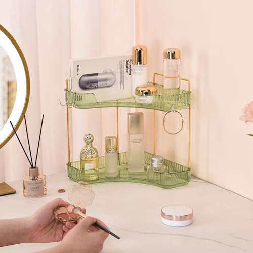 Plactical 2-Tier Plastic Bathroom Organizer with Green Gold Design