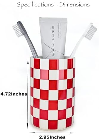 Red Checkered Ceramic Toothbrush Holder