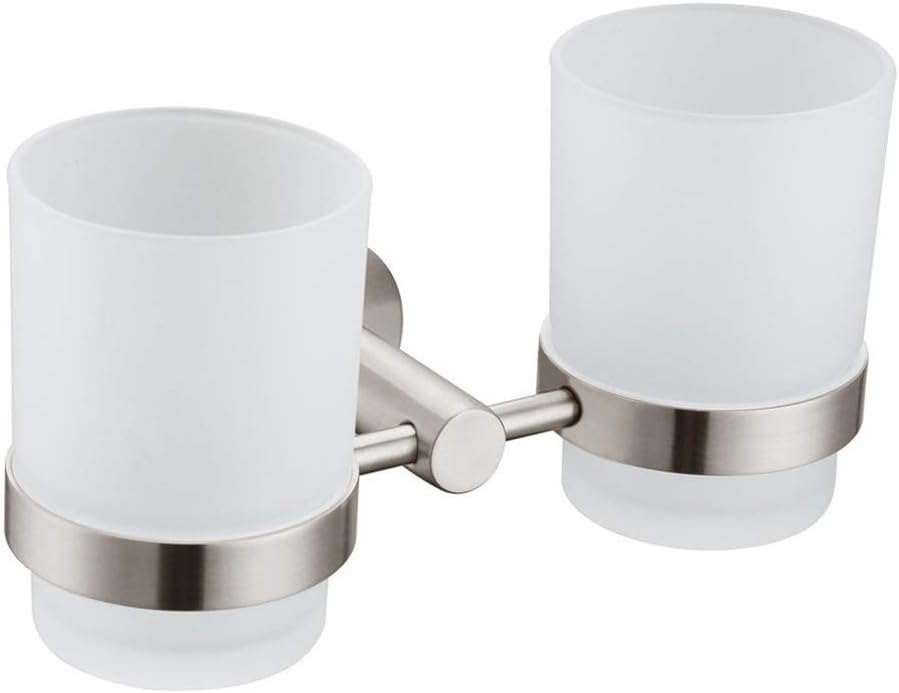 Double Toothbrush Holder Stainless Steel Wall-Mounted Organizer for Bathrooms