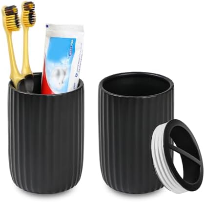 Matte Black Ceramic Toothbrush Holders Set for Bathrooms