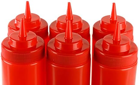 24-Piece Red Plastic Condiment Squeeze Bottles - BPA-Free Reusable and Durable