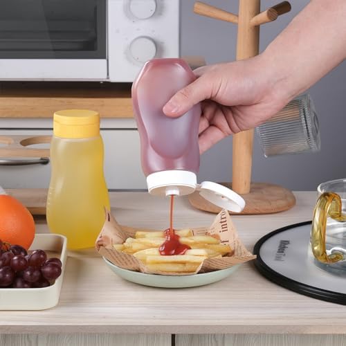 6 Pack Condiment Squeeze Bottles with Flip Top and Caps