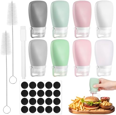8 Pack Mini Silicone Salad Dressing Squeeze Bottles - Portable Leakproof Sauce Containers