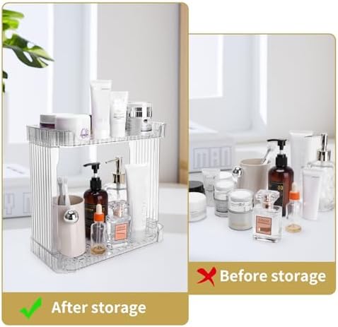 Stackable 2-Tier Bathroom Organizer with clear trays and open design