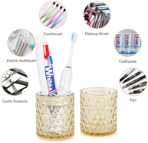 Thick Glass Toothbrush Holder with Silver Divider