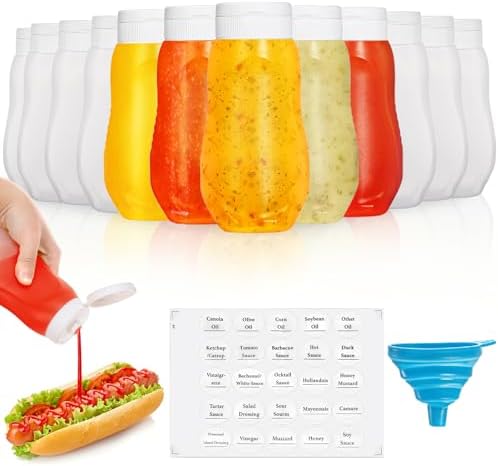 Sleek Expandable Condiment Squeeze Bottles with Flip TopLabels for Kitchen Use