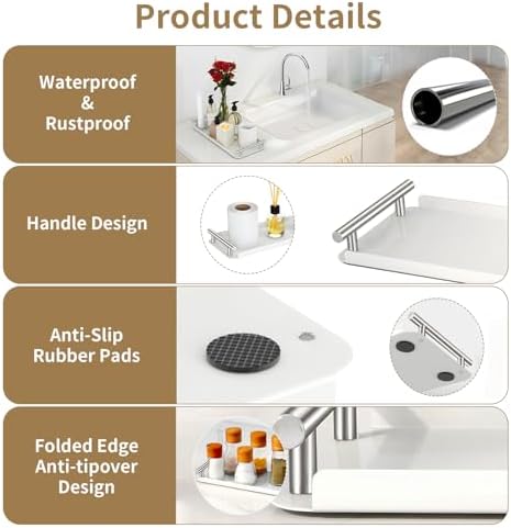 Stylish Handled Stainless Steel Toilet Tank Tray With Storage White Silver Option