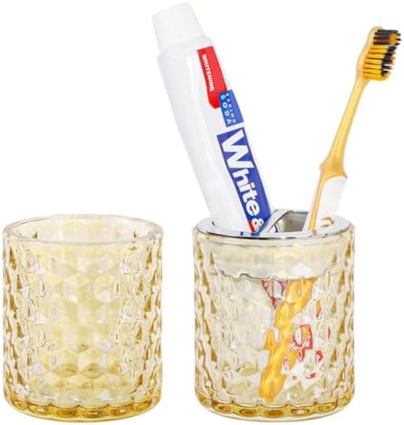 Thick Glass Toothbrush Holder with Silver Divider