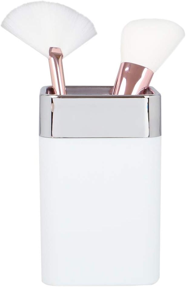 Stylish 10 oz Square Matte White with Chrome Trim Resistant Plastic Bathroom Cup