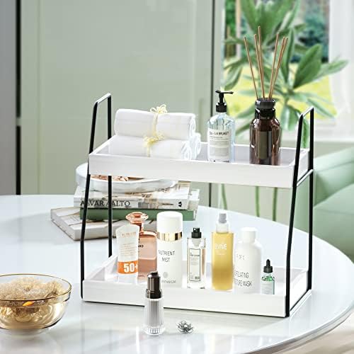 Double-Tier White Bathroom Organizer for Space-Saving Storage