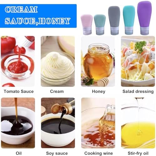 5-Pack Squeeze Salad Dressing Bottles Food Grade Silicone Leak-Proof Portable