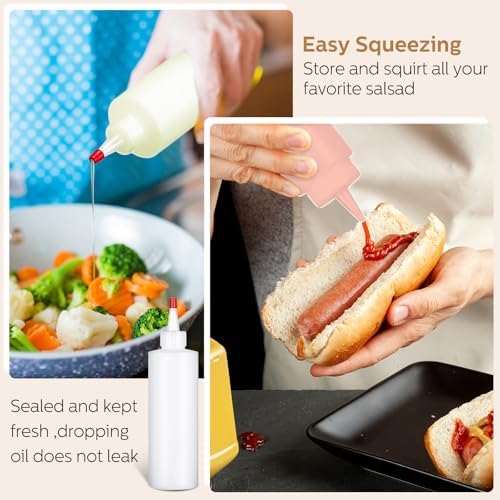 Jinei 30pk 8oz Squeeze Bottles - Clear Kitchen Squeeze Containers