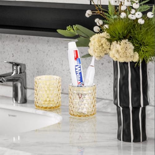 Thick Glass Toothbrush Holder with Silver Divider